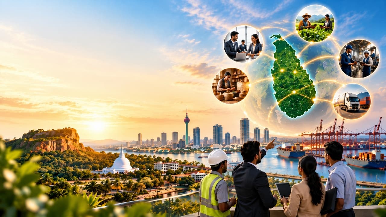 Sri Lanka trade network connecting businesses, producers and the Colombo skyline
