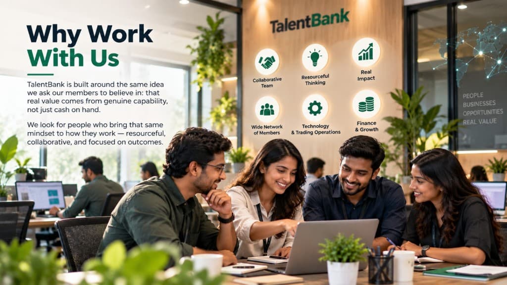 Why Work With Us - TalentBank colleagues collaborating around a laptop