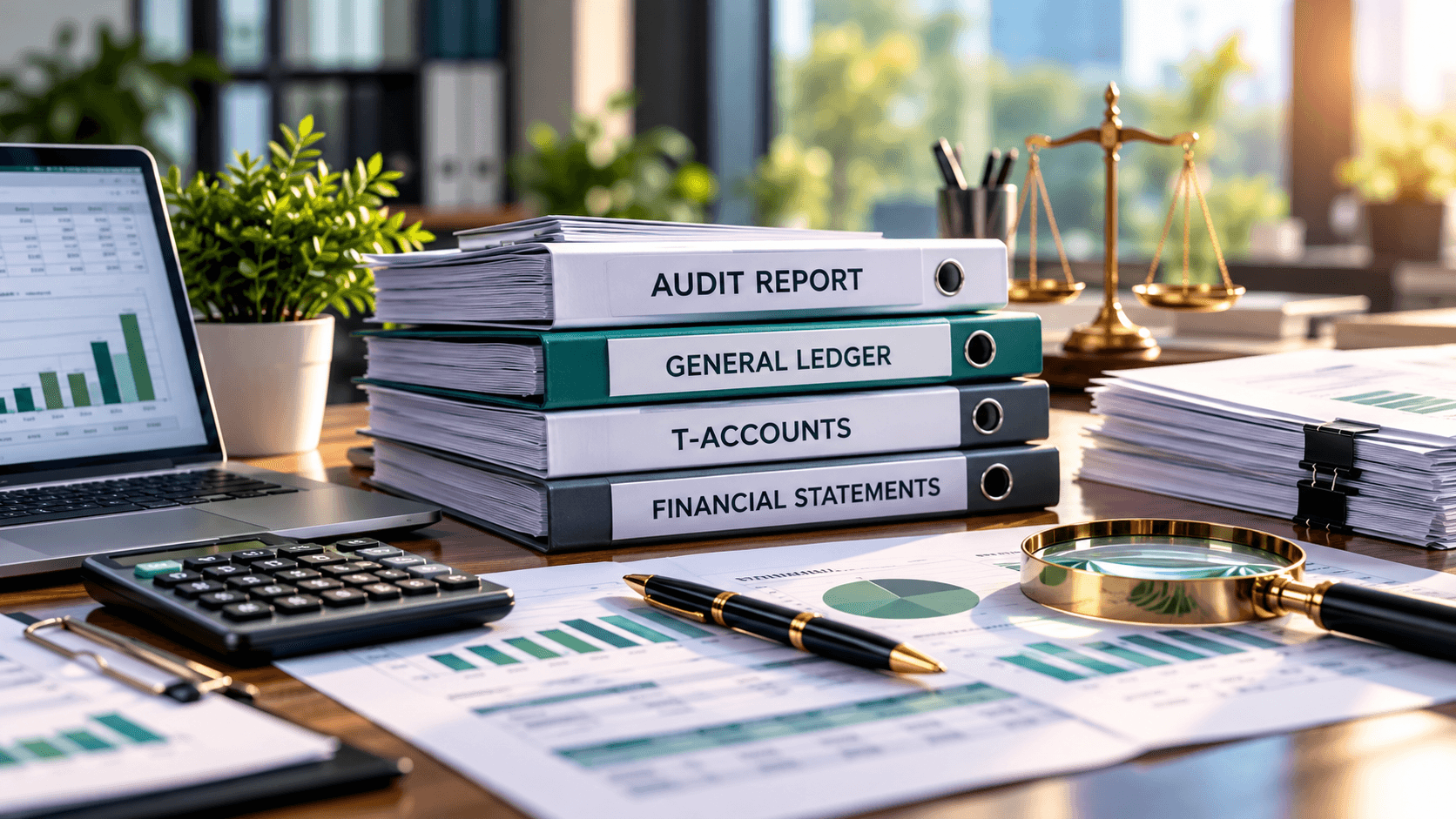 Auditor records, ledger binders, and financial statements